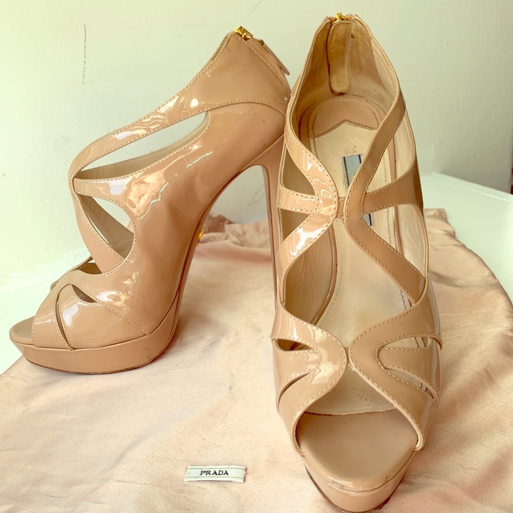 Prada Nude Patent Cutout Platform